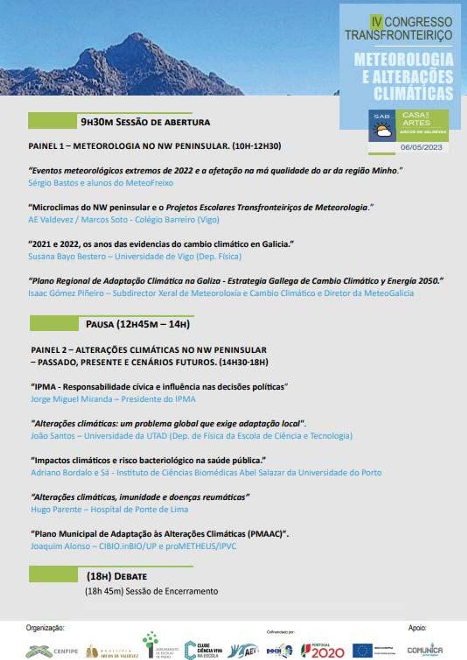 Programa do IV Congresso Transfronteiriço de Meteorologia e Alterações Climáticas