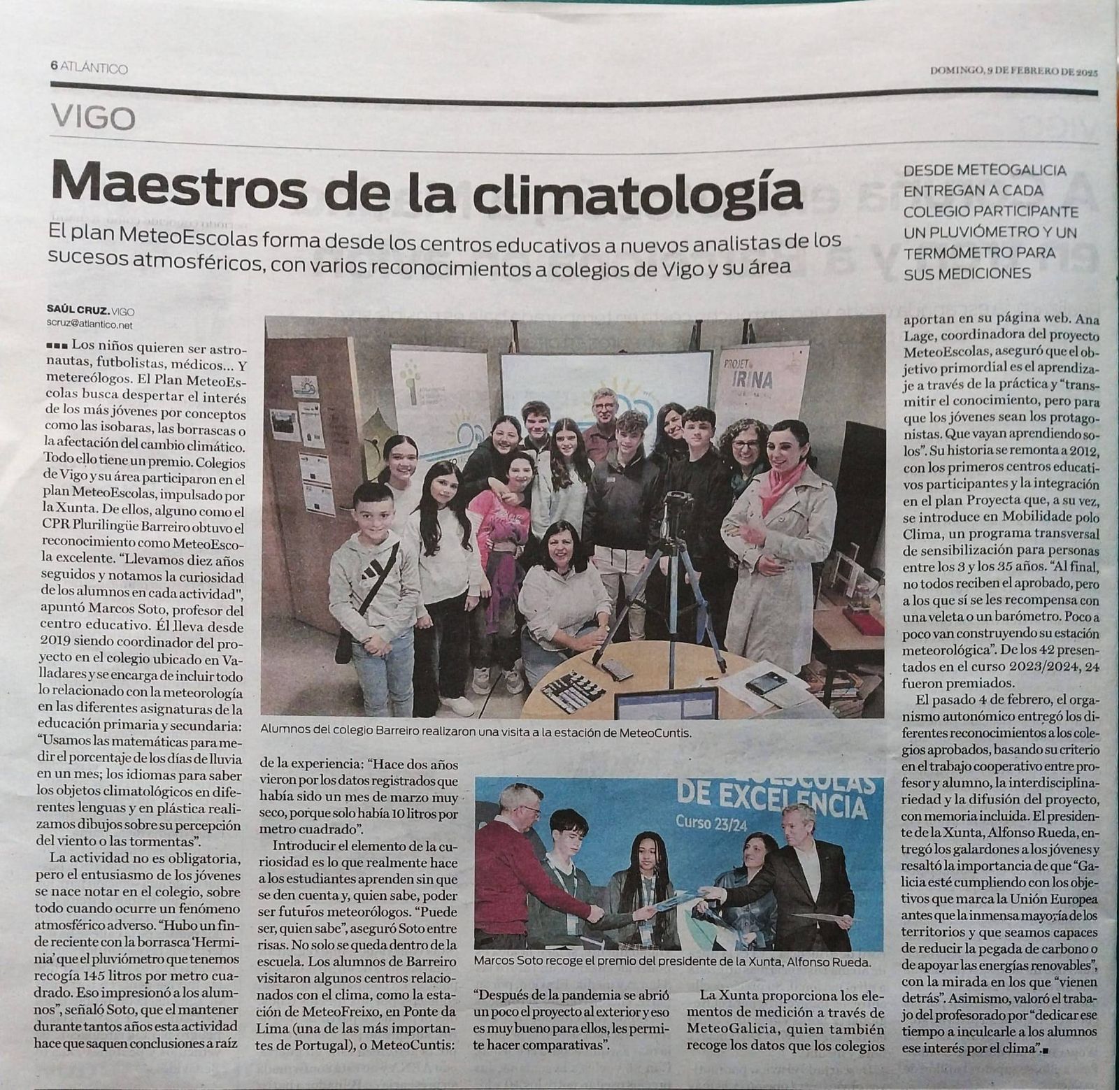 Notícia em jornal da Galiza sobre intercâmbio de meteorologia escolar transfronteiriço