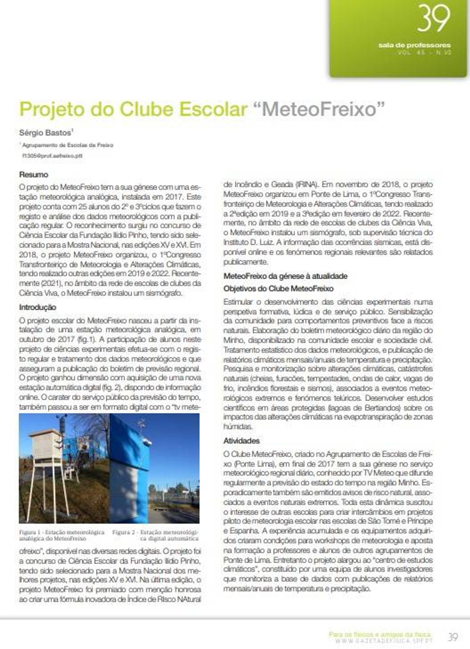 Artigo científico sobre o MeteoFreixo na revista Soc. Portuguesa de Física