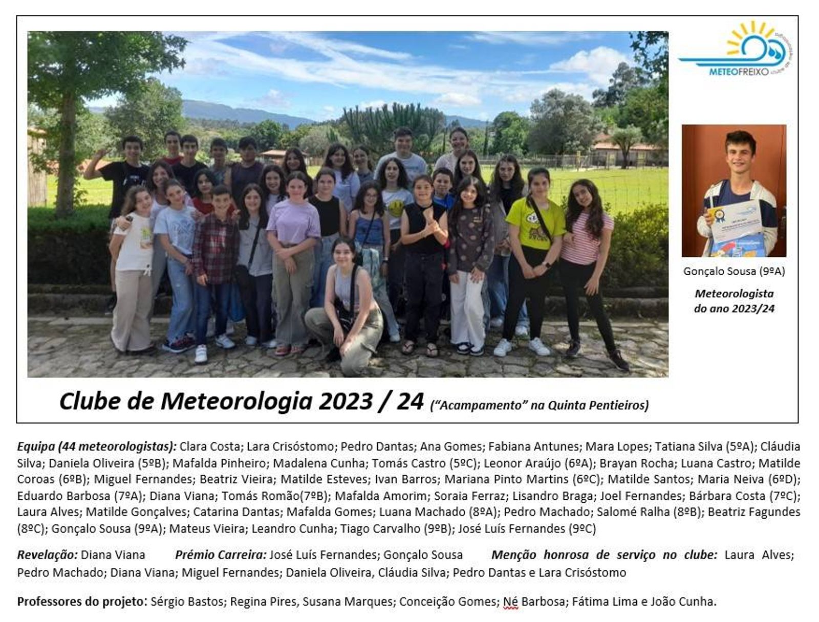 Equipa dos alunos do MeteoFreixo - Acampamento científico 