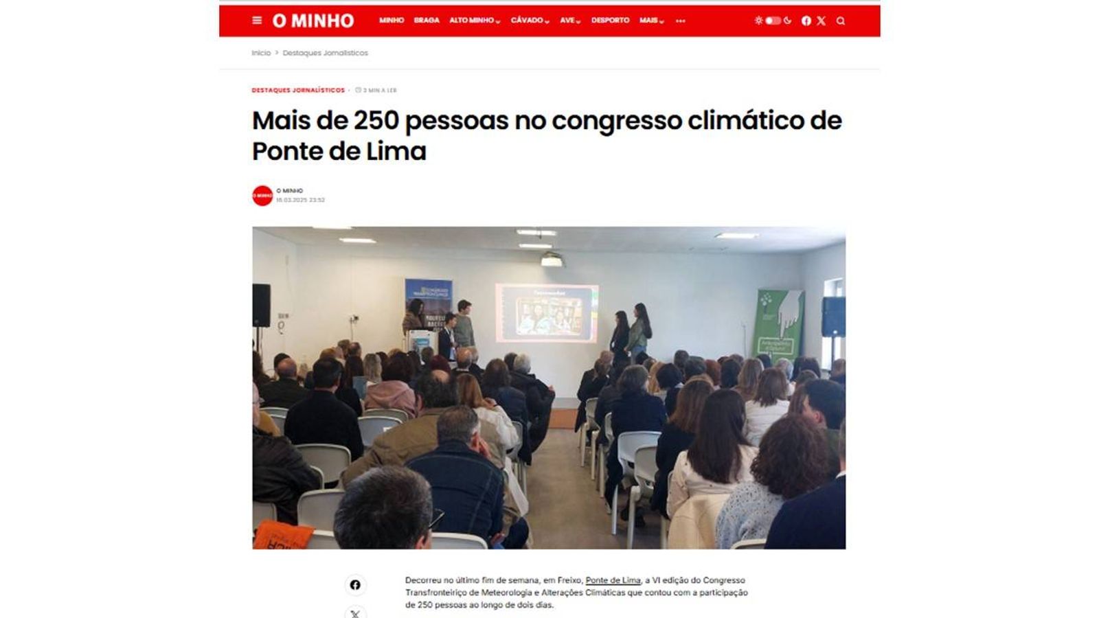 Artigo da imprensa regional sobre o VI Congresso Transfronteiriço de Meteorologia