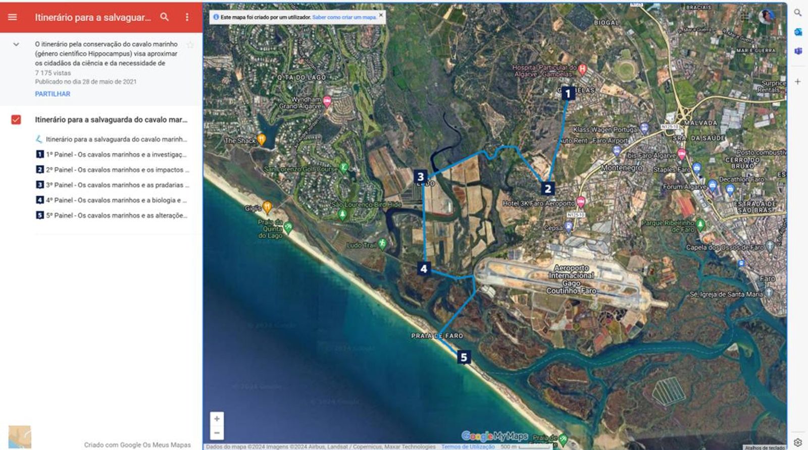 Mapa do itinerario pela salvaguarda do cavalo marinho